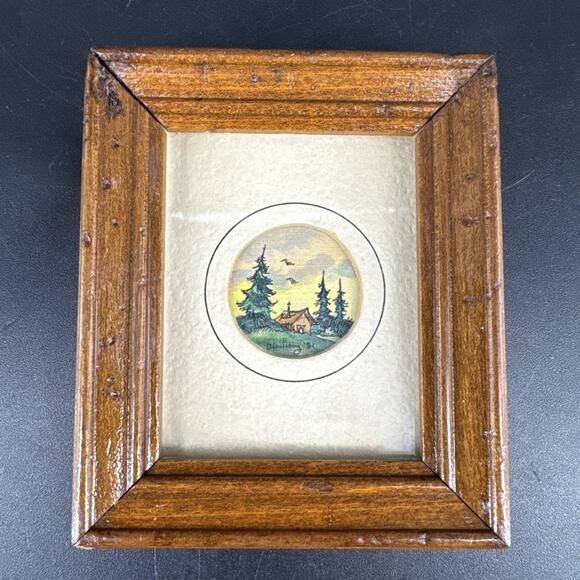 Gary R. Dierking Signed Pen & Ink w/ Watercolor Mini Art Kansas Home Landscape